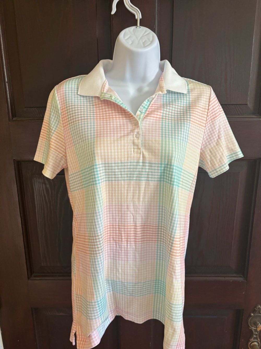 Lands' End Pastel Plaid Polo in Pink, Mint & Yellow Small